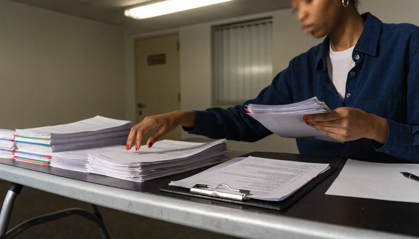 Campaign volunteers sorting precinct materials in a 2026 midterm field office