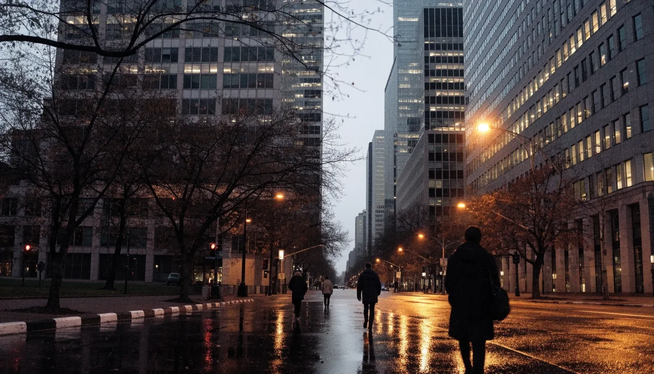 Pennsylvania Avenue in Washington at dusk after a rainy autumn day