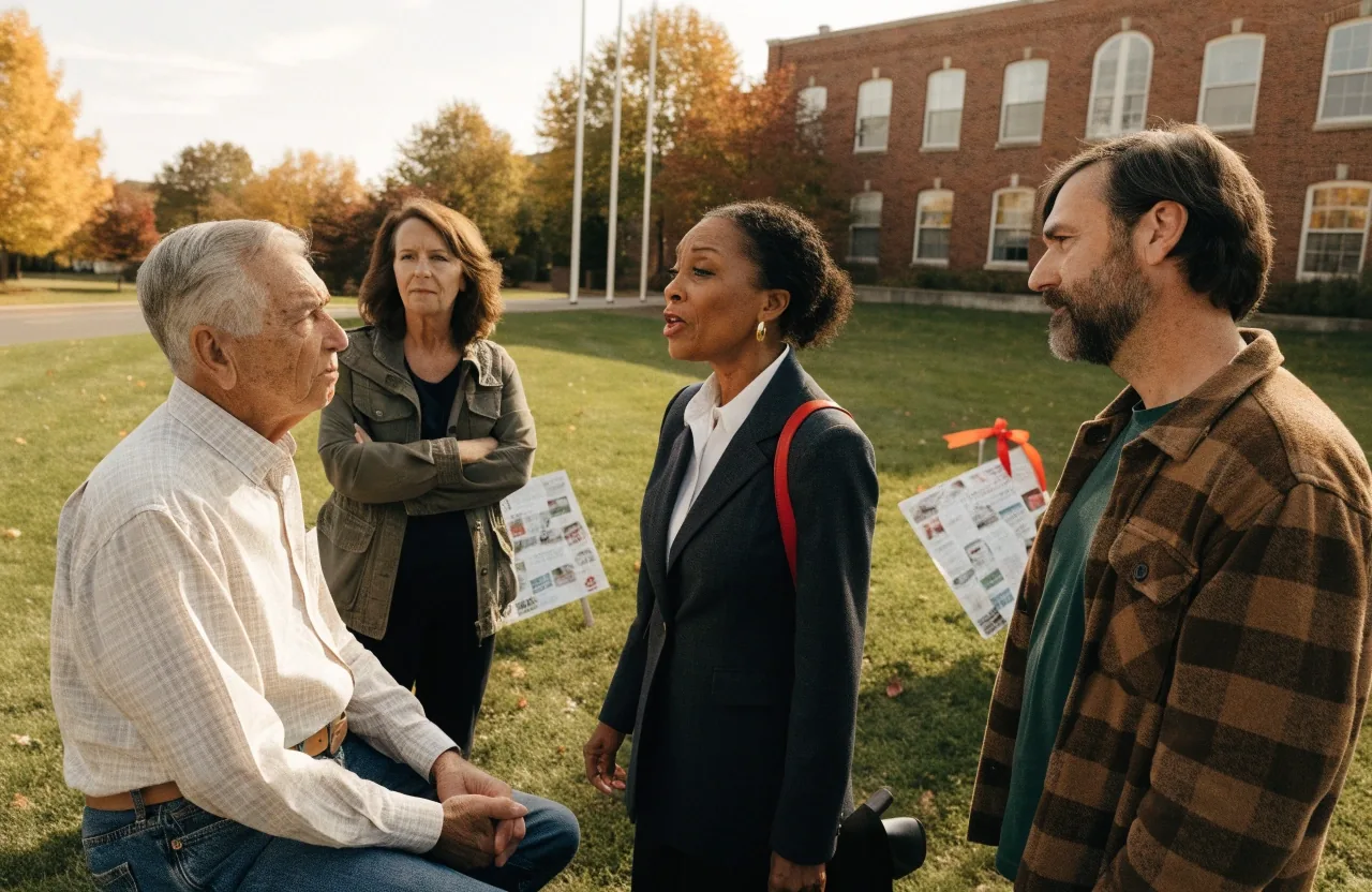 A Democratic candidate speaking with residents at a suburban New Jersey campaign event
